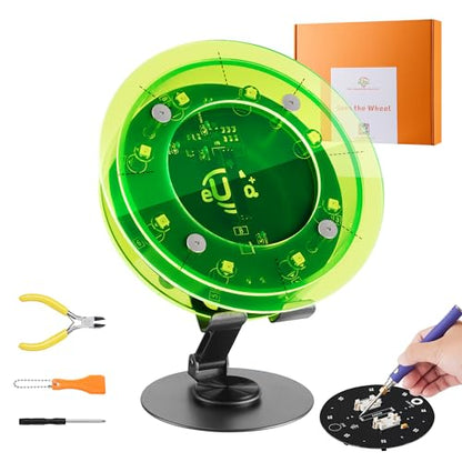 eUda+ STEM Interactive Lucky Wheel for 12-14-16-18+ Craft Kits for Teens 14-16 Stem Build Kits Ages 15-18 Physics Kits for 13-15 Year Old Soldering Practice Kit for Beginners (Soldering Version, RFG) - size: Round-Fluorescent Green (RFG)