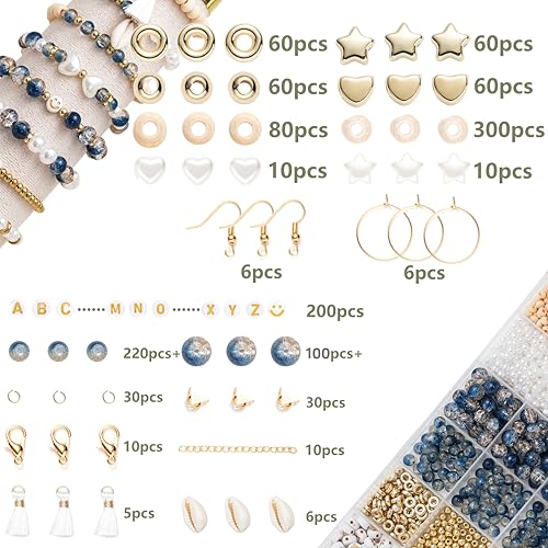 Xylise 6mm/8mm Crackle Glass Beads Bracelet Making Kit Crystal Glass Beads Jewelry Making Kit, Friendship Bracelet kit for DIY Crafts Gifts - color: Two-tone blue