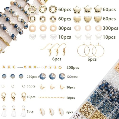Xylise 6mm/8mm Crackle Glass Beads Bracelet Making Kit Crystal Glass Beads Jewelry Making Kit, Friendship Bracelet kit for DIY Crafts Gifts - color: Two-tone blue