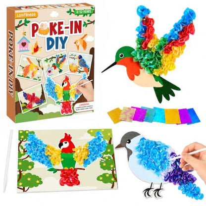 Lonfliness 8 Pcs Birds Poke in Craft Kits for Kids Mess Free DIY Art - style: Bird