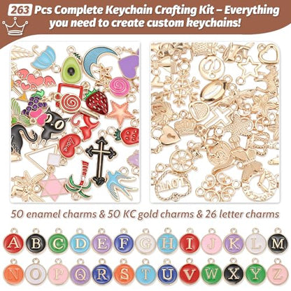 selizo 263Pcs Charms Lip Gloss Keychain Making Kit, DIY Craft Supplies with Charms, Key Chain Hooks, Jump Rings, Lobster Clasps, Chains & Tools, Jewelry Making Kit for Custom Keychains, Bags, Gifts - color: Gold-263Pcs Kit