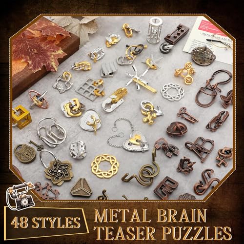 48 Pcs Metal Brain Teaser Puzzles Set for Adults, Vivid Style - style: Vivid Style