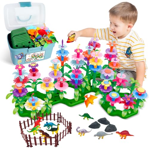 Toys Gifts for Age 2 3 4 5 6,167 PCS Dinosaur Flower Garden Building Blocks - style: Dinosaur Flower Garden