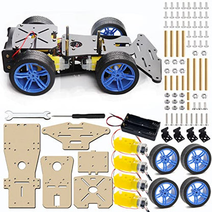 Arduino Robot Car Kit - 4WD Smart Robot Car Chassis with Motors, Wheels and Battery Case for Arduino R3/R4/Leonardo/Raspberry Pi 5/4B/3B+/3B/2B/1B+