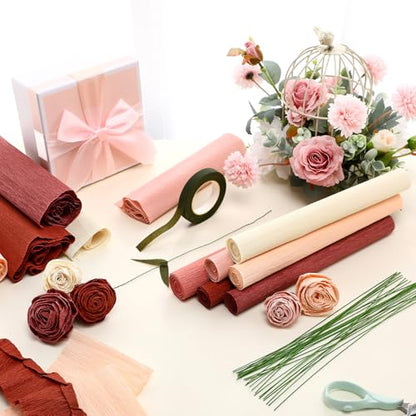 Gersoniel 57 Pcs Crepe Paper DIY Kit for Flower Making, Dusty Pink - color: Dusty Pink