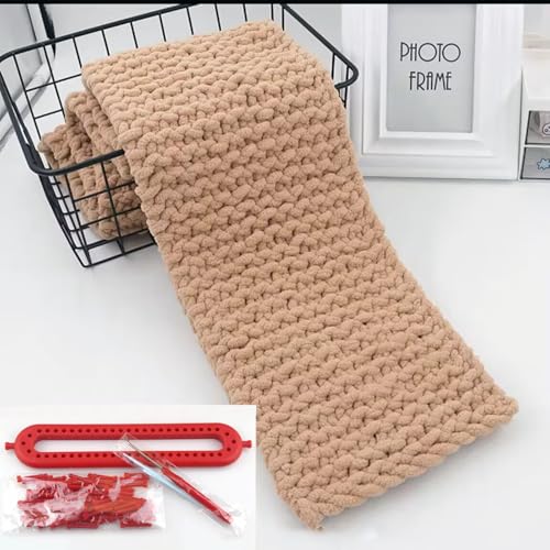 Dense Teeth Rectangle Knitting Looms，Plastic Weaving Looms Set，Weaving Loom，Scarf Hats Making Tools，DIY Crocheting Handmade Craft Kit with a Crochet Hook and Needle for Knitting Lovers，26 cm (Red) - size: Rectangle,26cm,Close Pegs