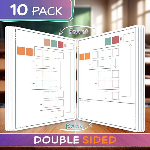 SCRIBBLEDO Long Division Practice 11”x14” Reusable Sheets Math Manipulatives for Classroom Teaching Materials 5th Grade Classroom Must Haves Special Education Math Centers 10-Pack Dry Erase Sheets - size: 11"W x14"H
