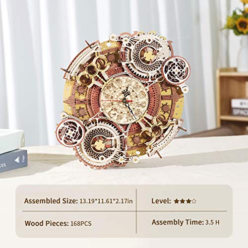 ROKR 3D Wooden Puzzle Clock Model 12"– DIY 168 PCS Mechanical Model Kit Toys Home Decor Elegant Gifts for Teens/Adults