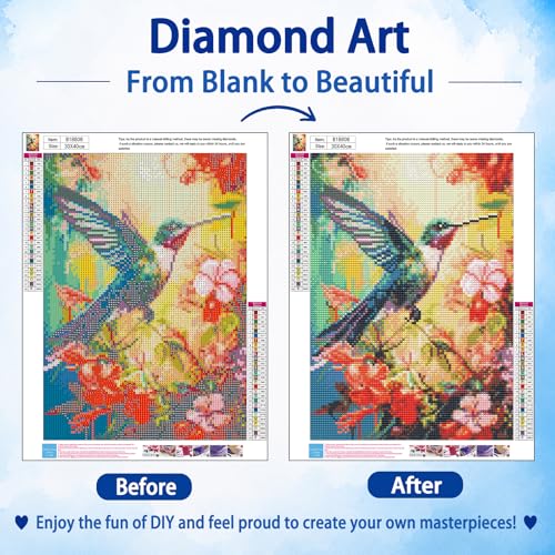 Hummingbird Diamond Art Kits for Adults, Diamond Painting, 12x16 Inch - color: 09-Hummingbird, size: 12X16 inch