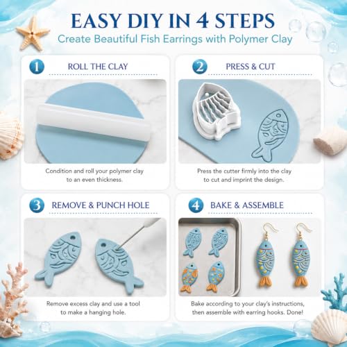 11 Pcs Ocean & Fish Polymer Clay Cutters Set - color: fish
