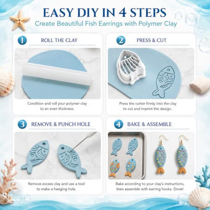 11 Pcs Ocean & Fish Polymer Clay Cutters Set - color: fish