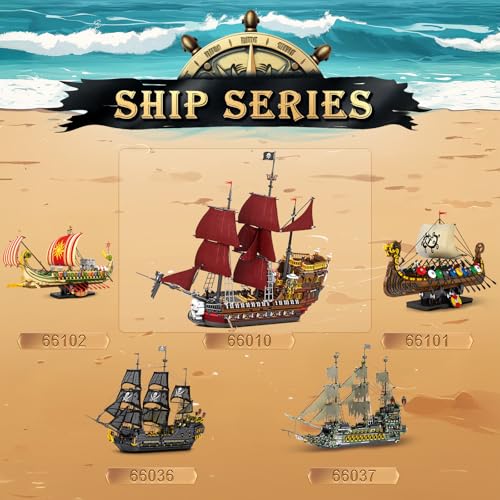 Reobrix Pirate Ship Building Set for Adults 66010, 2776PCS Large Red Sail Pirate Ship Model Kit, 34.6 in Collectible Sailing Ship Building Blocks, Display Gift for Teens Adults 14+