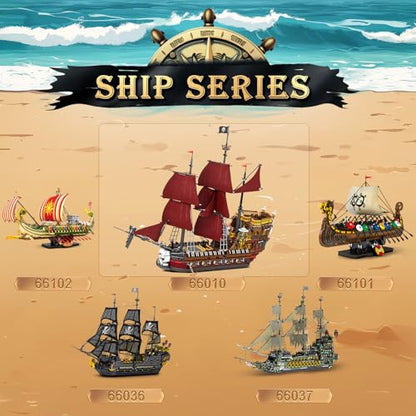 Reobrix Pirate Ship Building Set for Adults 66010, 2776PCS Large Red Sail Pirate Ship Model Kit, 34.6 in Collectible Sailing Ship Building Blocks, Display Gift for Teens Adults 14+