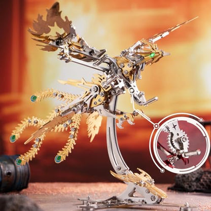 OreilleStar 3D Metal Ornithopter Puzzles for Adults Model Kits: DIY Assembly Mechanical Phoenix Stainless Steel Animal Bird Toy Building Block Birthday Gifts for Men Women (Gold Phoenix) - style: Gold Phoenix