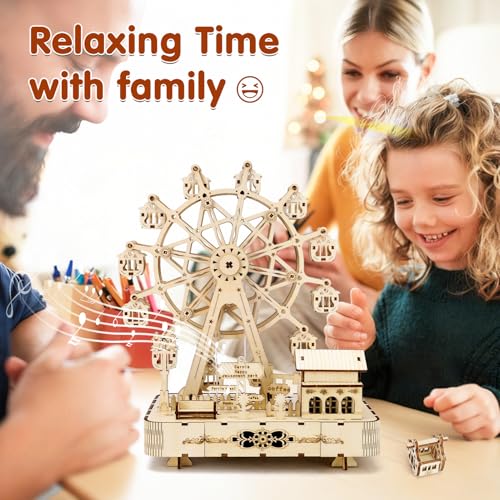 3D Wooden Puzzles for Adults,Musical Ferris Wheel Kit with Lights & Music Box,Room Home Decor DIY Rotating Ferris Wheel Kit for Men Women,Christmas Birthday Gift for Family Friends - style: Rotating ferris wheel