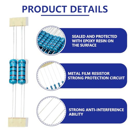 50 Pcs 2W 1% Tolerance 10KΩ Metal Film Resistor Resistance for DIY Project and Experiments - size: 2W 10KΩ