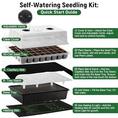 DazSpirit Seed Starter Kit, 60-Cell Tray with Grow Light and Heat Mat