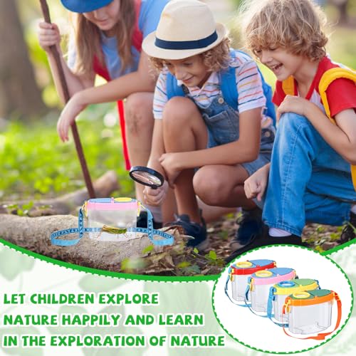 Halloscume 4 Pcs Bug Catcher for Kids Collector Toy Bug Habitat with Magnified Viewer, Insect Habitat, Outdoor Toys, Insect Box Magnifying Tools & Carry Strap - Educational Outdoor Adventure Gift