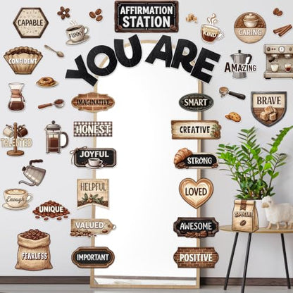 45pcs Coffee Affirmation Station Bulletin Board Classroom Decor - style: Coffee