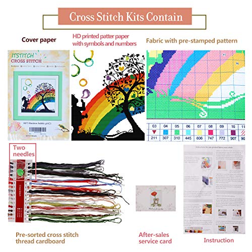 ITSTITCH Printed Cross Stitch Kits 11CT 20X20 inch Holiday Gift DIY Embroidery Starter Easy Patterns for Girls Crafts DMC Stamped Supplies Needlework Rainbow Bubble Girl - color: Stamped 20.1x20.2 inch