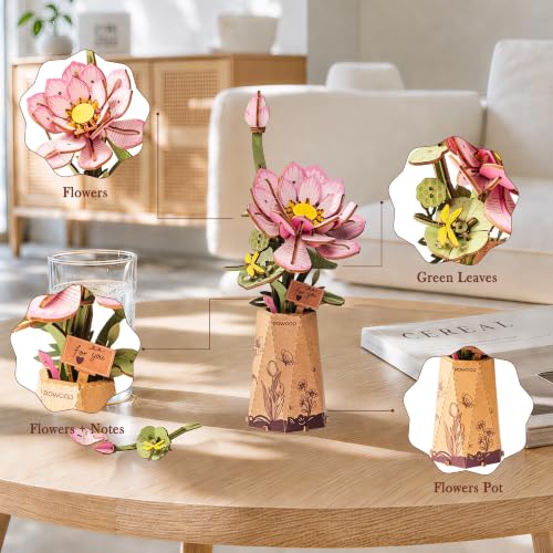 rowood 3D Puzzle Wooden Flower DIY Craft Kits for Adults Women-Lotus - style: Lotus