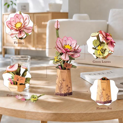rowood 3D Puzzle Wooden Flower DIY Craft Kits for Adults Women-Lotus - style: Lotus