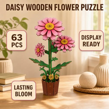 Evankin 3D Wooden Flower Daisy Puzzle Kit, DIY Bouquet Model - color: Daisy
