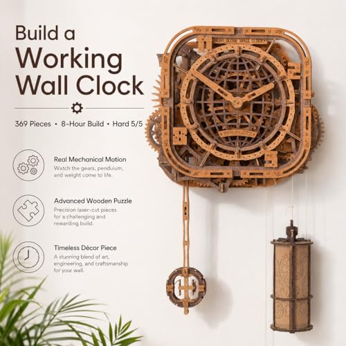 WOODEN.CITY Gear Globe Wall Clock Kit – 369-Piece 3D Wooden Puzzle for Adults, Mechanical Clock Model, No Glue Required, Made in EU - color: Globe Wall Clock