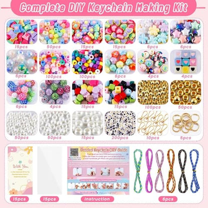 Wurosi Acrylic 865PCS Beaded Keychain Making Kit,DIY Bag Charm Kit - color: 865 Pcs Colorful Bead Kit