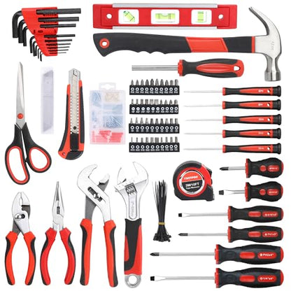 FASTPRO 220-Piece Home Tool Set, Household Repairing Tool Kit, Red - color: Red