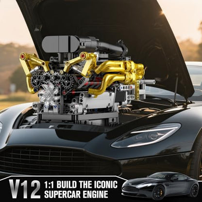 Mould King 10224 V12 Engine Model Kit – Build Your Own Cars Combustion Battery/Motor Blocks Sets, STEM Construction Kit for Teens/Adults, Educational Gift for Collectors - style: V12 Engine