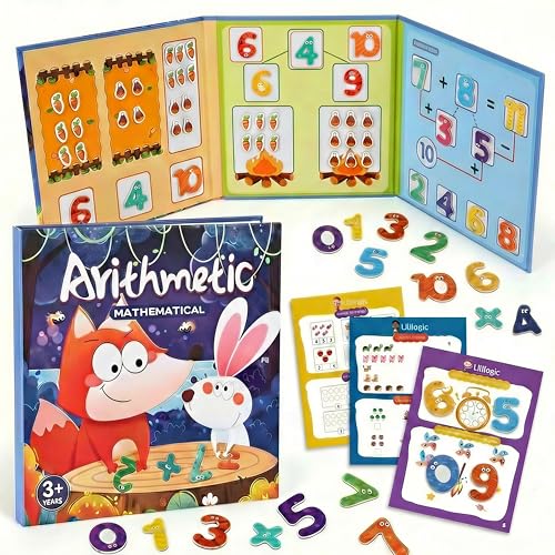 Magnetic Math Manipulatives Set, Addition and Subtraction Learning Toy with 100+ Pcs Numbers and Counters Fraction, Includes 3 Double-Sided Dry Erase Activity Cards for Toddlers and Kids Ages 3-8 - color: Blue