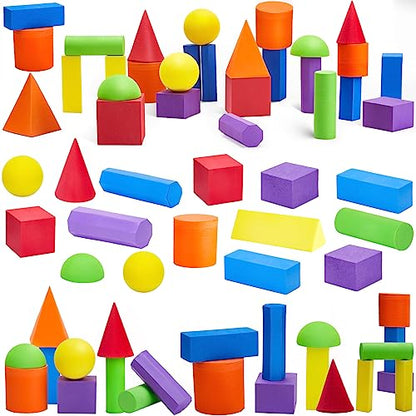 Wettarn 24 Pack 3D Shapes for Teaching Foam Geometric Solid Blocks