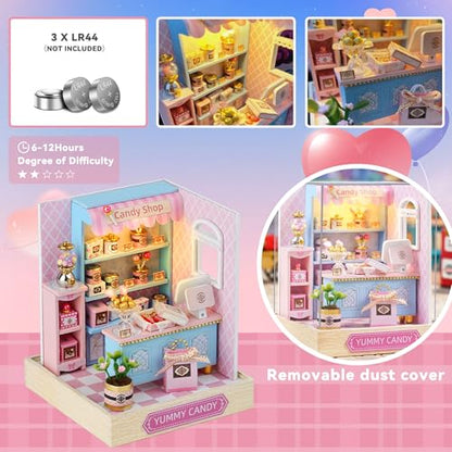 Flever Dollhouse Miniature DIY House Kit Creative Room with Furniture for Romantic Valentine's Gift (Yummy Candy) - color: Yummy Candy