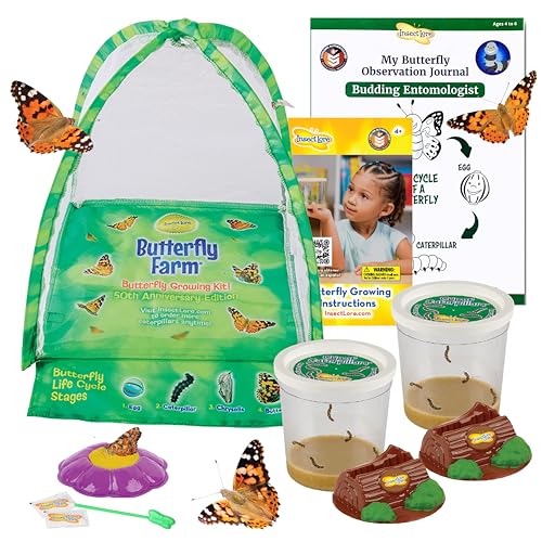 Insect Lore Live Butterfly Garden Growing Kit - 10 Live Baby Painted Lady Caterpillars - Dome Observation Habitat - Grow, Raise and Release Painted Lady Butterflies from The USA - style: Farm Habitat