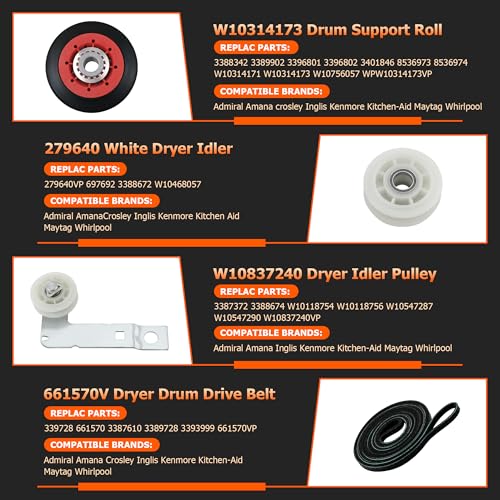 4392067 Dryer Repair Kit with W10837240 Idler Pulley for Whirlpool Dryer