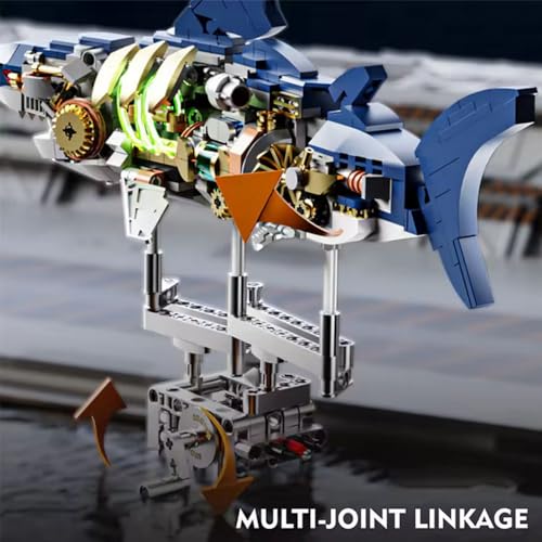 Mechanical Shark Building Set for Boys 12-20 with LED Light and Display Stand, 687 PCS Rotatable Function Sea Animal STEM Toy, Home Decor Gift Adults Teens Kids Boys Ages