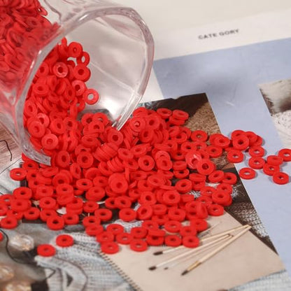 2000pcs Dark Red Clay Beads 6mm for Bracelets Making Flat Round Polymer Clay Bead Heishi Beads for Jewelry Making Earring Bracelets Necklace - color: Dark Red