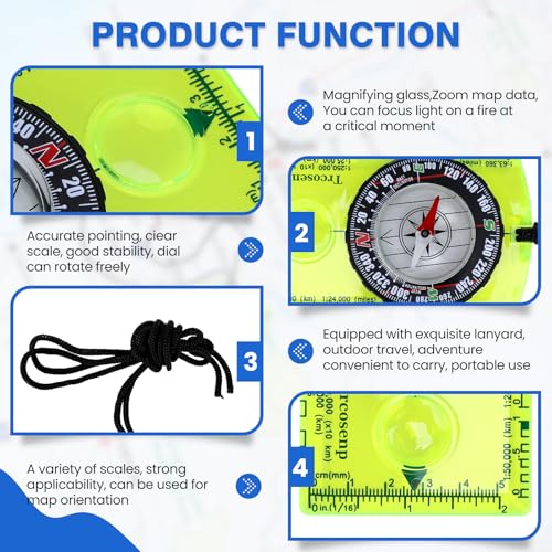 Outdoor Compass with Adjustable Declination, Magnifier, Ruler, Scale, Multifunctional Kids Waterproof Compass for Map Reading, Hiking, Camping, Navigation and Survival. - color: 2 PACK Green