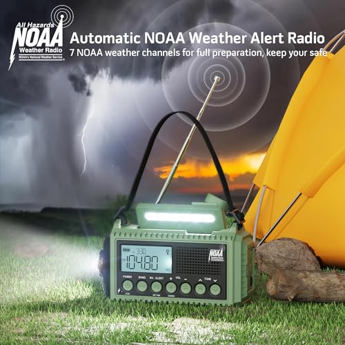 12000mAh Emergency Weather Radio with AM/FM/NOAA/SW, SOS Battery Operated - color: Army Green