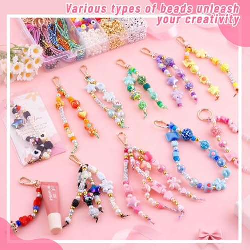 Wurosi Acrylic 865PCS Beaded Keychain Making Kit,DIY Bag Charm Kit - color: 865 Pcs Colorful Bead Kit
