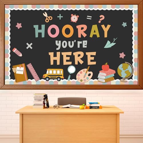 QOUBAI Groovy Bulletin Board Set Hippie Pastel Themed Classroom Welcome Bulletin Board Decoration Stationery Paper Cutout Classroom Decoration for Back to School Office Home Chalkboard Decor Wall Door - style: Groovy Stationery