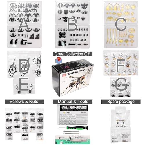 3D Metal Wasp Puzzles for Adults Model Kits Mechanical Puzzle Building Blocks, Difficult DIY Assembly for Men (Metal Wasp-Silver Golden) - style: Metal Wasp-Silver Golden