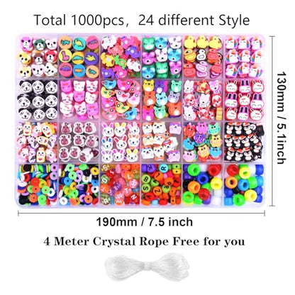 1000PCS Polymer Clay Beads Bracelet Making kit, 24 Style Cute Fun Beads Animal Beads Charms for Jewelry Necklace Earring Making DIY Accessories for Women Girls - color: F1#Style 5