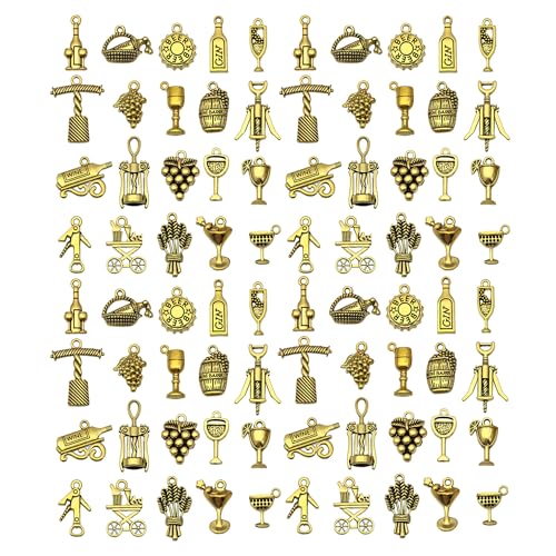 WOCRAFT 60pcs Antique Gold Wine Bracelet Charms for Jewelry Making Sets DIY Necklace Bracelet Keychain Crafting Charms Kit Craft Supplies (SN870) - color: Antique Gold, size: Wine Charms