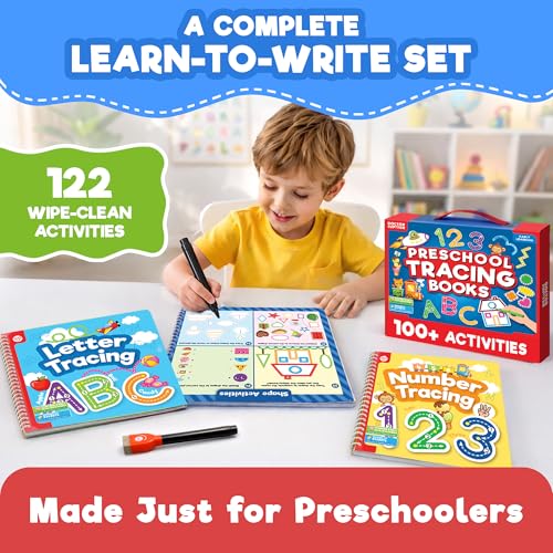 Doctor Jupiter Preschool Tracing Books for Toddlers, 3+ Year Old Kids — Learning Activity Books, Educational Toys, 100+ Wipe Clean Preschool & Kindergarten Activities - style: Preschool Tracing: 3+
