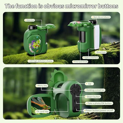 1600X Handheld Microscope for Kids 2" IPS Screen Kit Mini Pocket Digital Microscopes STEM Science with Slides Photo Video Rechargeable Portable Scope Gift for Ages 6-12 (Green) - color: Green