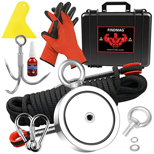 FINDMAG 2625 LBS Fishing Magnet, 4.57 Inch Double Sided Fishing Magnet Kit - color: Black Kit Double Hole, size: 4.57 inches(116mm)-2625lb