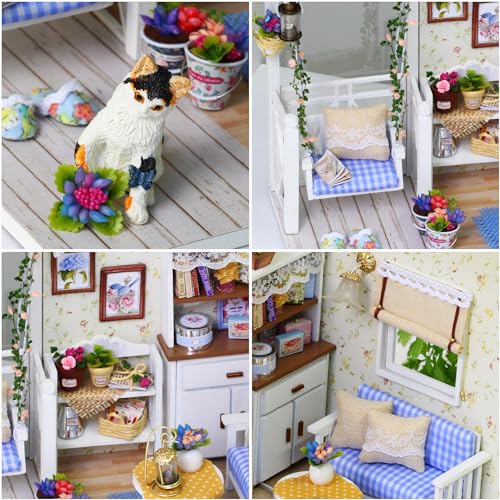 Miniature Dollhouse DIY Set with Decoration Furniture and LED Lights, Kitten Diary Style, 1;24 Scale DIY Dollhouse with English Instructions