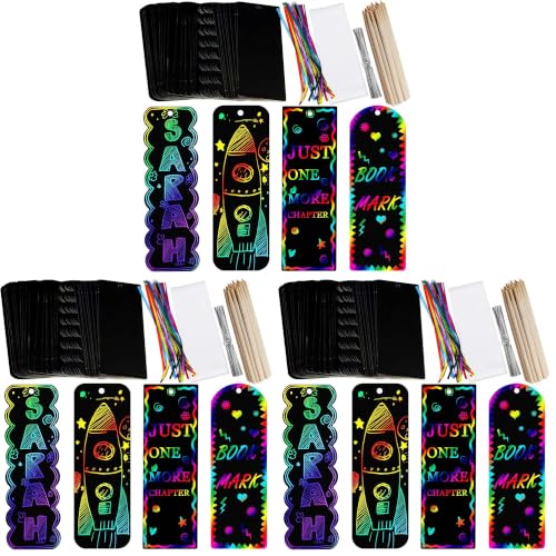 Supla 36 Sets 4 Style Magic Scratch Rainbow Bookmarks Making Kit for Kids Students Party Favor Scratch Paper DIY Bookmarks Bulk with Scratching Tools Satin Ribbons for Classroom Activities (Pack of 3) - size: Small (Pack of 3)